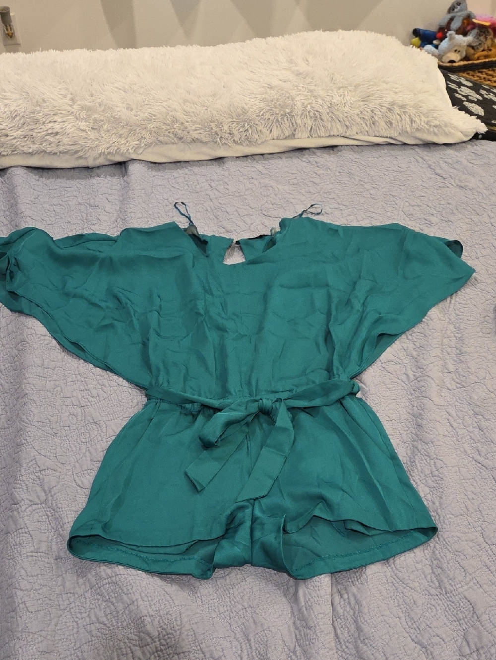 Guess Teal Short Sleeve Romper with Waist Tie Size S!